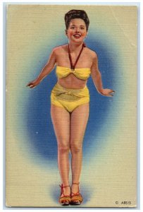 Pretty Woman Postcard Wearing Swimsuit c1940's Unposted Vintage