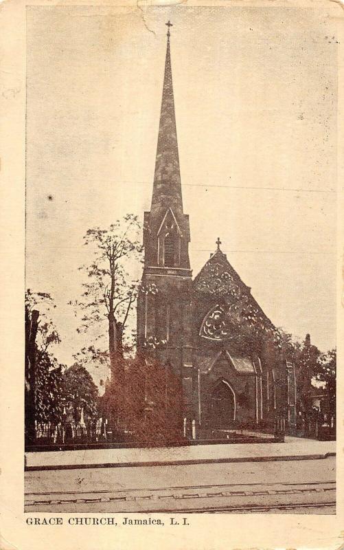 Grace Church in Jamaica Long Island New York Antique Postcard L129