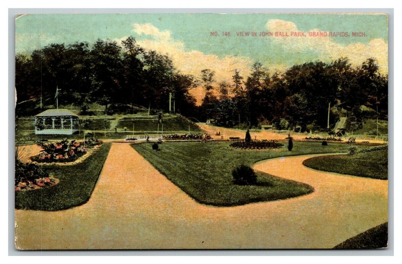 Vintage 1919 Postcard View of John Ball Park Gardens Grand Rapids Michigan