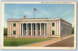 c1947's New United States Post Office Building Facade Jackson Michigan Postcard