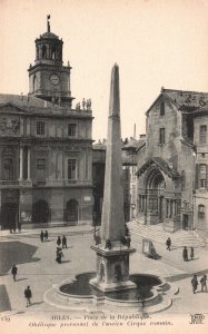 Vintage Postcard Place De La Republique Obelisque Provenant Arles France