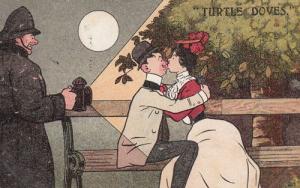 Policeman Arresting Finds Lovers Police Torch Antique Comic Postcard