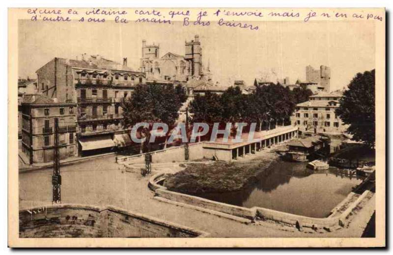Old Postcard Narbonne (Aude) The channel and the Cathedral St Just
