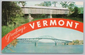 Greetings From Vermont~Lake Champlain & Old Pulp Mill Bridges~Lusterchrome~Vtg