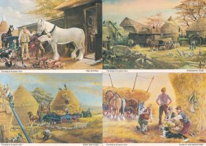 Farming In Byegone Days Painting Threshing Barley 4x Postcard s