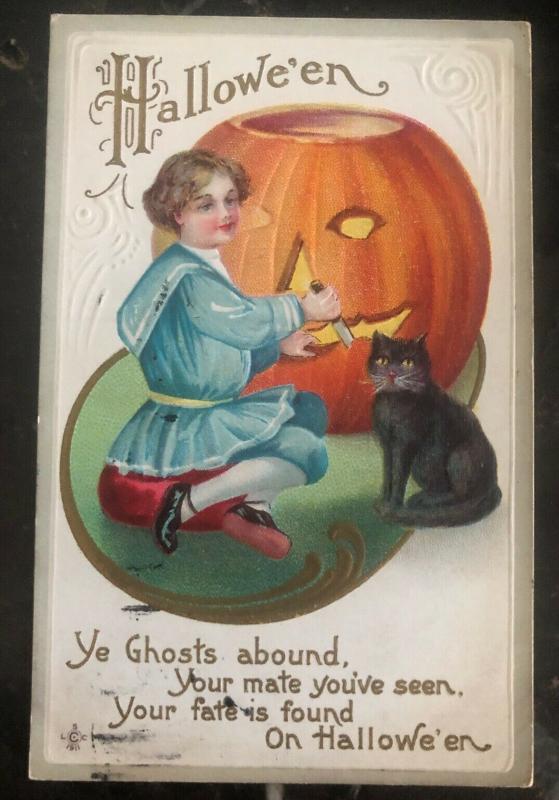 1911 Usa Picture Postcard PPC Cover Halloween Ye Ghosts Abound Black Cat