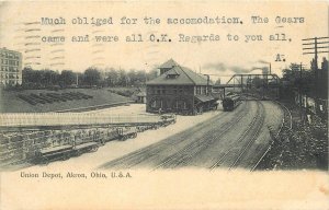 Postcard Ohio Akron Union Depot railroad Train 1905 undivided 23-5145