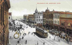 Columbus Avenue Streetcar Large Pocket Watch Clock Sandusky Ohio 1908 postcard