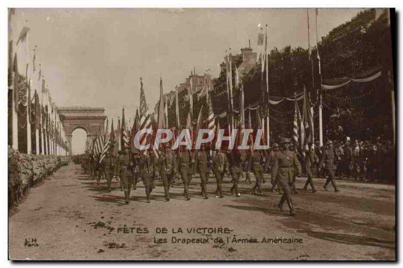 Postcard Old Army Fetes victory July 14, 1919 The American flags