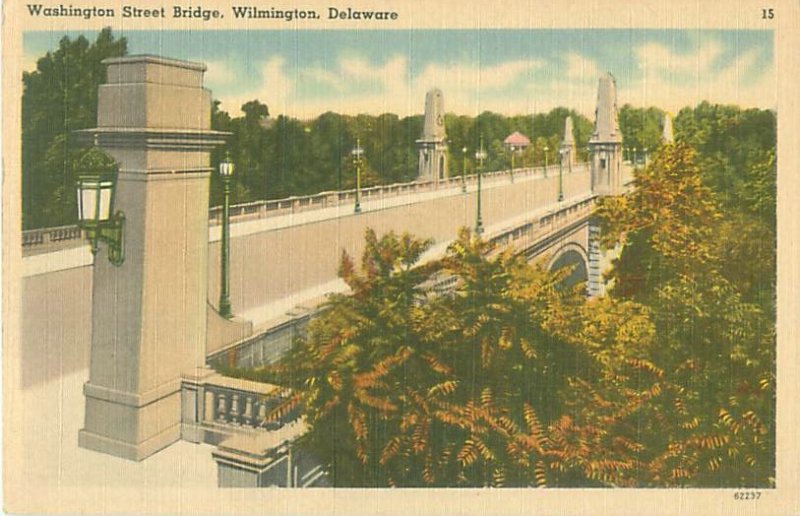 Wilmington Delaware Washington St Bridge Linen Postcard