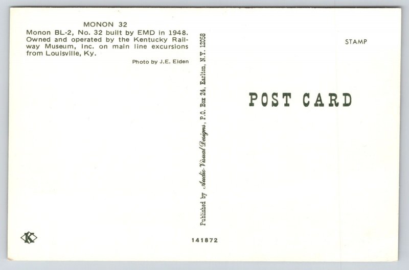 Train~Kentucky Railway Museum Excursion~Monon BL-2 32 Hoosier Line~1950s PC