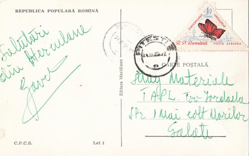 Romania postcard from `60s attractive butterfly stamp Baile Herculane