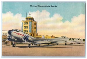 c1940 Municipal Airport Hub Southeastern Aviation Plane Atlanta Georgia Postcard