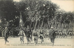 WWI Postcard Victory March French Brigade de Fusiliers Marins Admiral Ronarch