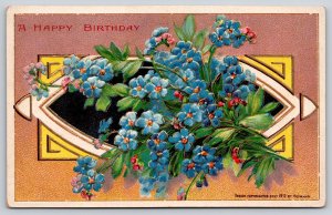 Heymann~Birthday Forget-Me-Nots On Gold Emboss Art Deco~c1910 Vintage Postcard
