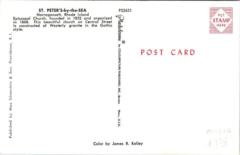 Vintage Postcard Chrome St Peters Sea Narragansett Rhode Island Episcopal Church