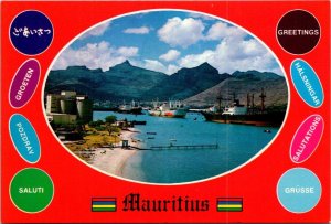 VINTAGE CONTINENTAL SIZE POSTCARD PANORAMIC VIEW OF PORT LOUIS HARBOR MAURITIUS