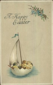 Easter Fantasy - Chicks Sailing in Egg Shell Boat c1910 Postcard