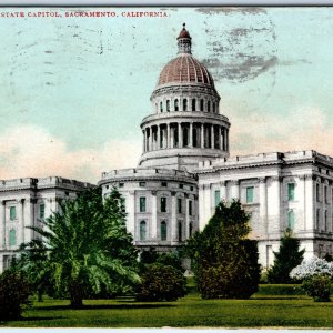 c1910s Sacramento, CA Rear View State Capitol PC Edward Mitchell Litho Vtg A325