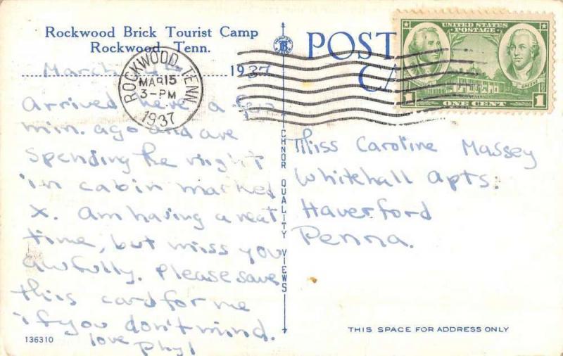 Rockwood Tennessee Brick Tourist Camp Street View Antique Postcard K84371