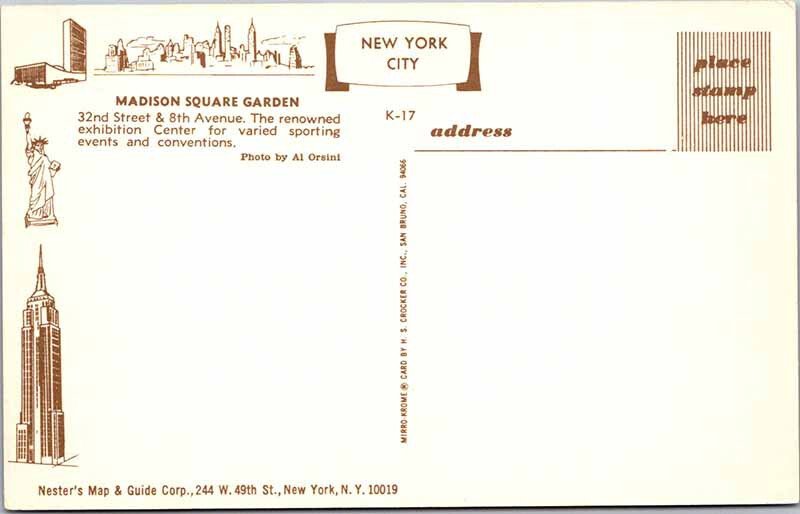 Postcard ARENA SCENE Madison Square Garden New York NY AM9220