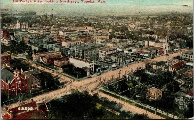 Postcard Birds Eye View Looking Northeast in Topeka, Kansas~482