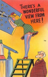 Wonderful View From Here Risque Comic Telescope Astronomy 40s Vintage Postcard