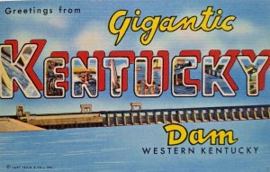 Greetings From Kentucky Dam Large Big Letter Postcard Linen Unused River View