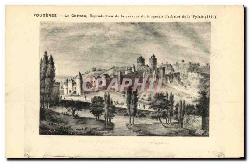 Old Postcard Fougeres The Chateau's reproduction of the engraving of the Bach...