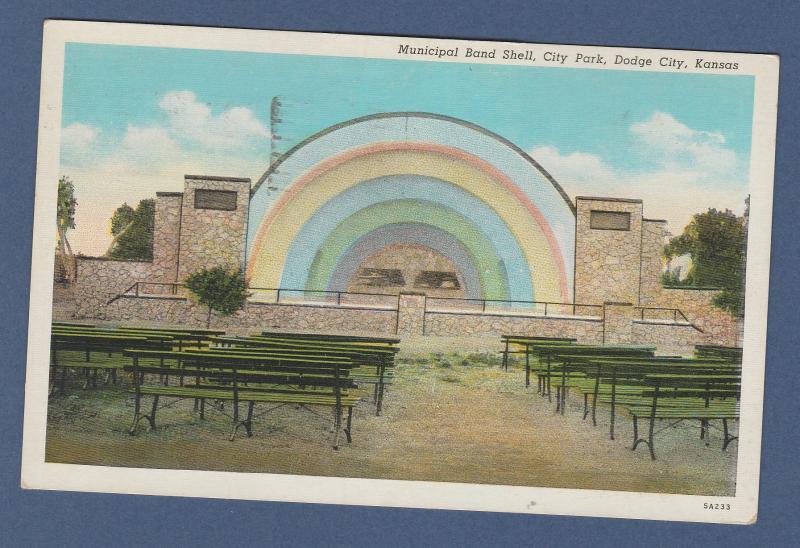 Municipal Band Shell, City Park, Dodge City, Kansas Linen Postcard