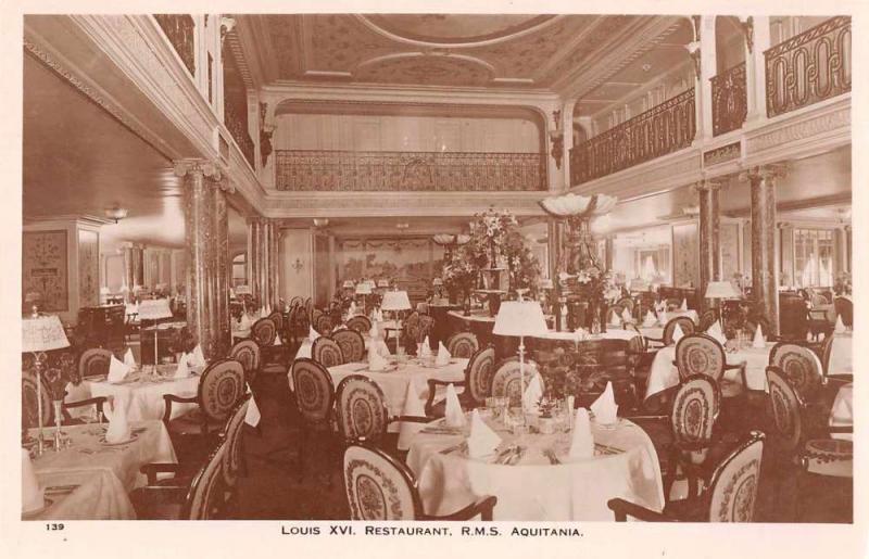 RMS Auitania Steamship Interior Louis XVI Restaurant Real Photo Postcard J75825