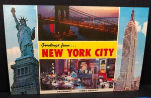 Vintage Postcard New York City Brooklyn Bridge Time Square Statue Liberty
