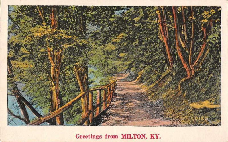 Miton Kentucky Greetings From tree lined country road antique pc Z43819