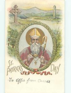 Pre-Linen St. Patrick's RELIGIOUS FIGURE ON POSTCARD AB3272