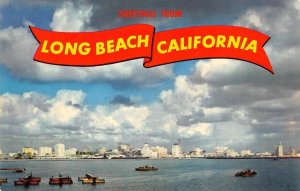 California LONG BEACH Greetings Large Letter c1950s Chrome Vintage Postcard