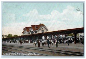 1908 Asbury Park New Jersey NJ, Scene At The Depot Train Station Postcard