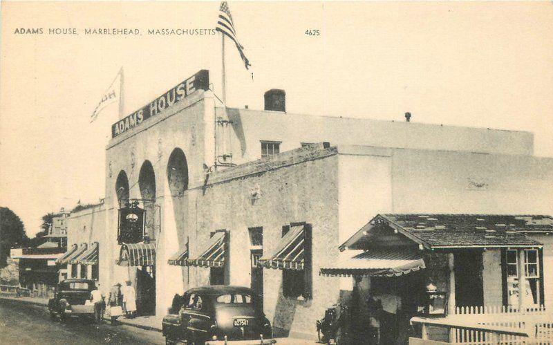 Adams House 1930s MARBLEHEAD MASSACHUSETTS Autos Flags American postcard 4080