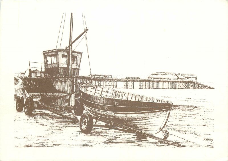 Postcard Seashore Cromer lifeboat Mick Bensley drawing