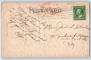 Christmas Postcard Candle Lights Holly Berries Winter Embossed Duluth Minnesota