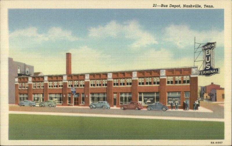 Nashville TN Union Bus Station Linen Postcard