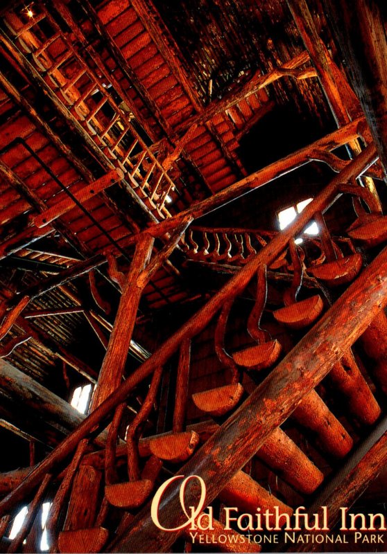 Yellowstone National Park Old Faithful Inn Close Up View Of Lodgepole Staircase