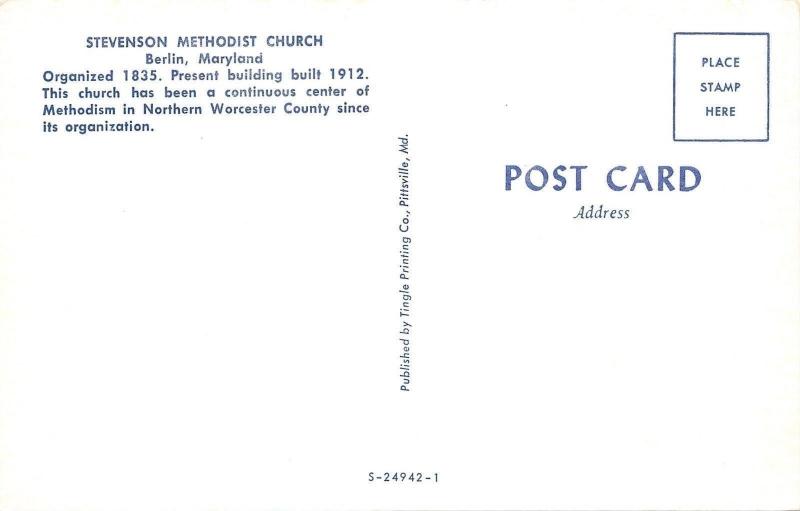 Berlin Maryland~Stevenson Methodist Church~1950s Postcard