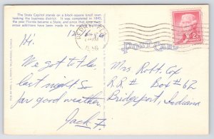 Tallahassee Florida~State Capitol Building @ Night~Linen Postcard