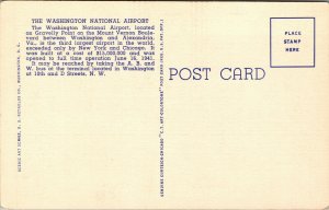 Vtg 1940s Washington National Airport Wahington DC Linen Postcard