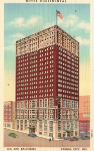 Vintage Postcard 1930's Hotel Continental Luxurious Comfort Kansas City Missouri