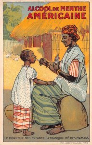 AMERICAN MINT ALCOHOL AFRICA FRANCE MEDICAL ADVERTISING POSTCARD (c. 1920s)