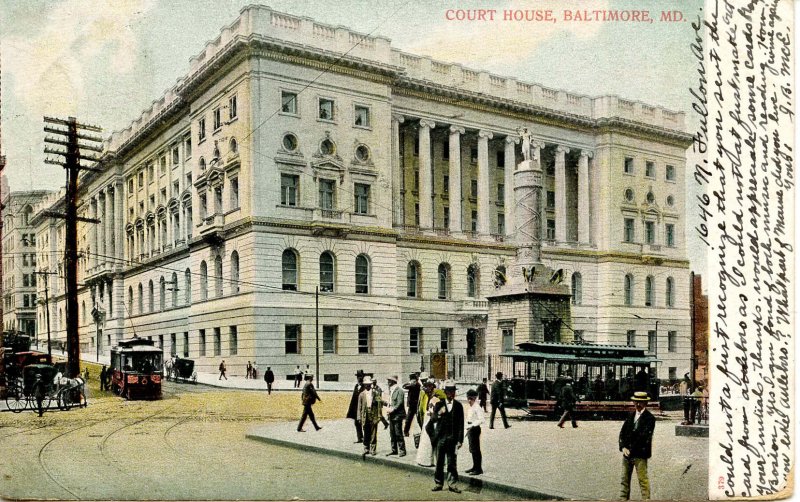 MD - Baltimore. Court House, Trolleys, Street Scene