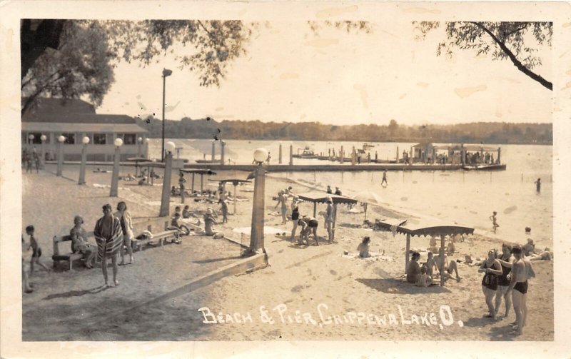 F51/ Chippewa Lake Medina Ohio RPPC Postcard 1942 Beach and Pier 4 