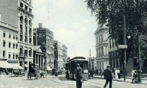 c. 1905 City Hall Square Hartford CT Street View Cable Car Horse Carriage People