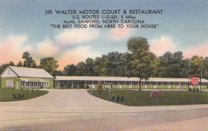 Postcard Sir Walter Motor Court & Restaurant Sanford North Carolina